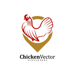 Point Chicken logo design vector template, Rooster illustration, Symbol icon