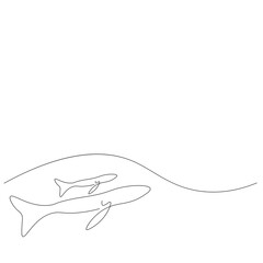 Naklejka na ściany i meble Whale family on sea. Vector illustration