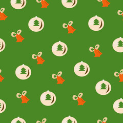 Seamless Christmas pattern with a ball and a bell