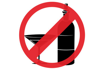 Icono de prohibido alcohol en fondo blanco.