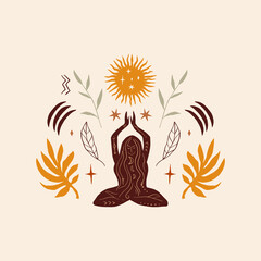 Lotus yoga boho girl pose, meditation silhouette art © Knstart Studio