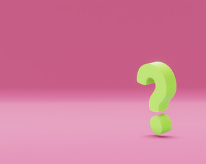 yellow question mark on pink plain background. 3d render