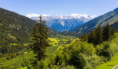 Scenic view of the Swiss Alps in the Grisons canton. Switzerland