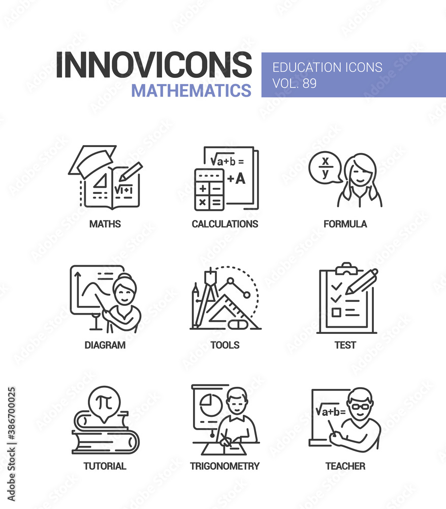 Poster mathematics - vector line design style icons set