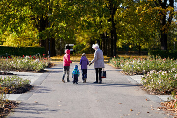A family trip to a public park in Norway, Vigelandsparken or Frognerparken. 