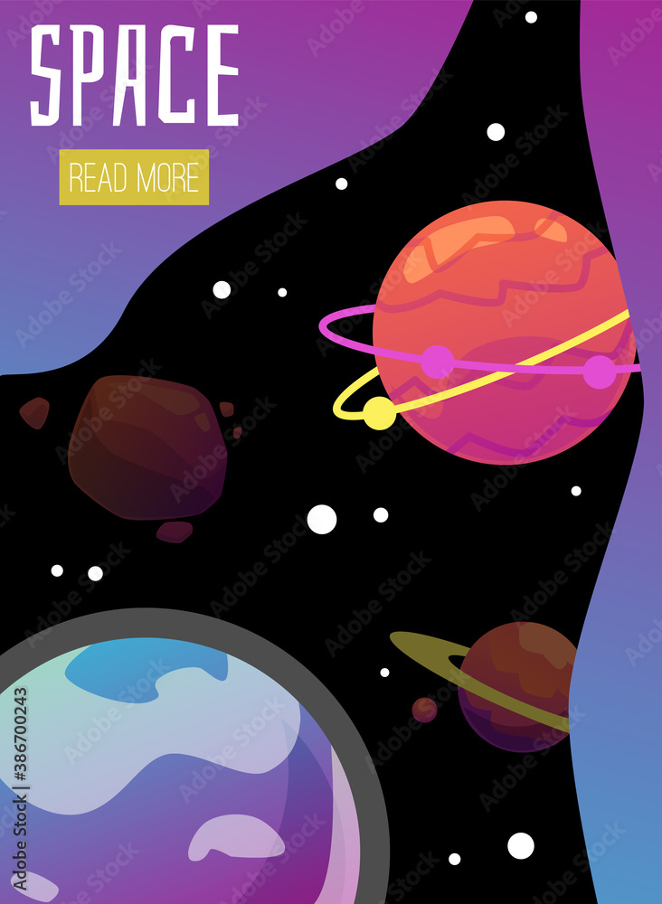 Wall mural web banner template on space topic with gradients flat vector illustration.