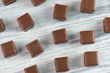 Domino stones, a german traditional christmas sweet with gingerbread, marzipan and jelly covered with brown chocolate, Dominosteine