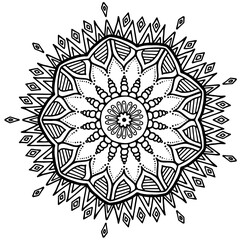 Simple minimal bohemian hand drawn black ink mandala icon for coloring illustration vector design element isolated on a white background