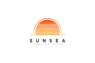 Abstract Sun Logo. Vintage Sun Icon with Geometric Striped Lines isolated on White Background. Usable for Business and Nature Logos. Flat Vector Logo Design Template Element.