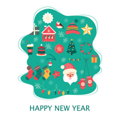 Christmas set, cute seasonal elements, vector illustration in flat style