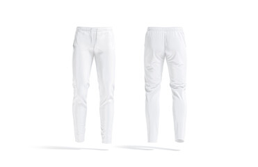 Blank white sport pants mockup, front and back view - obrazy, fototapety, plakaty