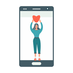 Get more likes concept illustration. Social media marketing.  People uses a mobile phone. Modern flat vector illustration. 