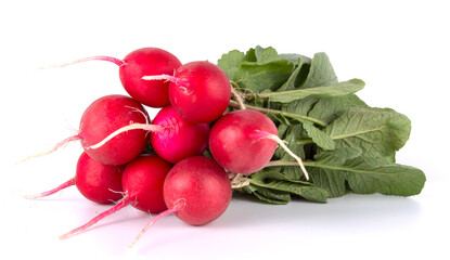 Small red garden radish isolated on white background