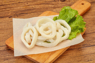 Raw squid rings for cooking