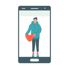 Get more likes concept illustration. Social media marketing.  People uses a mobile phone. Modern flat vector illustration. 