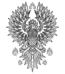 phoenix mandala design for coloring book or t shirt design print