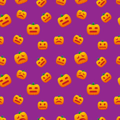 Halloween Pattern Jack O Lantern Pumpkin Expressionless Sad Grimacing Vector Design Background