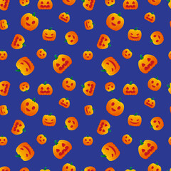 Halloween Pattern Jack O Lantern Pumpkin Evil Smile Grin Flushed Vector Design Background