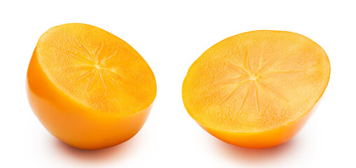 halves of persimmon fruit isolated on white