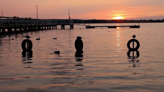 Sunset over Narie lake in Kretowiny village in Ilawa Lakeland, Warmia Mazury region of Poland