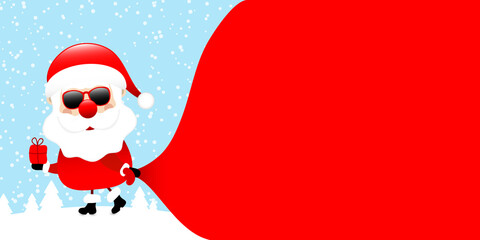 Weihnachtsmann Mit Sonnenbrille Zieht Sack Wald Blau