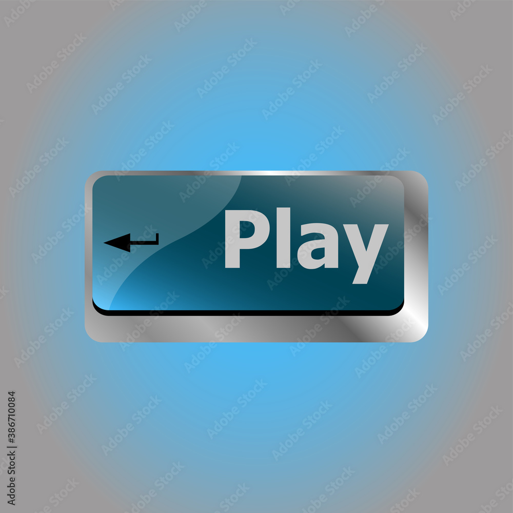 Poster computer keyboard with play key - technology background