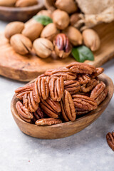 Pecan nut unshelled. Pecans are rich in various trace elements and vitamins