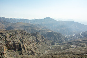 Fototapeta na wymiar Jebel Jais mountain of the North-Western Hajar range near the city of Ras Al Khaimah, United Arab Emirates.