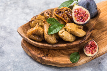 Organic dried figs close up, vegetarian food background