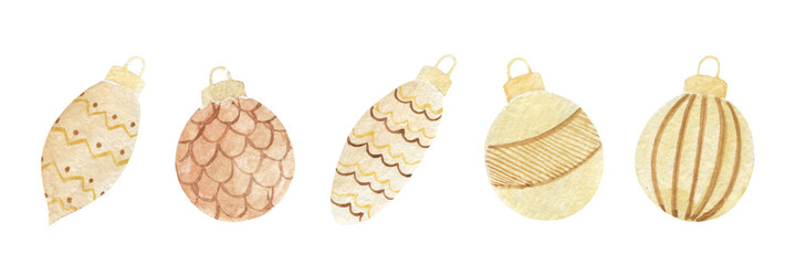 Collection of watercolor toys for the Christmas tree. Decoration, holiday, new year. For your design.