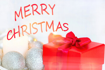 Christmas composition with gift box and decorations. merry christmas. soft and selictive focus