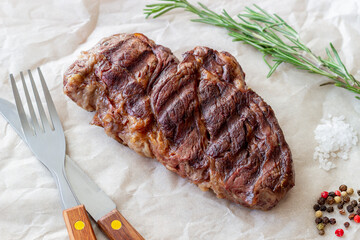 Grilled beef steak. American cuisine. Recipe. Meat.
