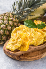 Dry pineapple slice,  round slice  on white background