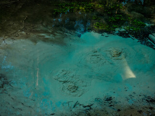 The most famous source of natural mineral water, bubbling wellspring. Green welspring in Mari El, Russia