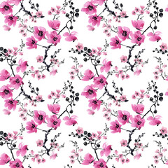 Seamless beautiful print of watercolor flowers