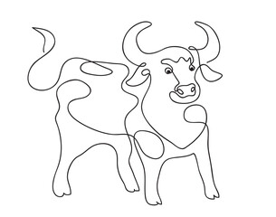 Bull isolated on white background. Hand drawn vector illustration line art style