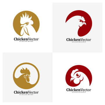 Set of Chicken logo design vector template, Rooster illustration, Symbol icon