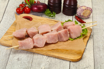 Raw pork meat skewer for grill