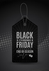 Black Friday price tag design on the dark background. 