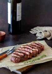 Grilled beef steak. American cuisine. Recipe. Meat.