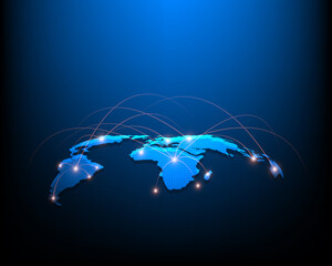 Global business network World map points and global business line elements concept illustration