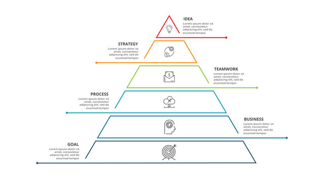 Vector pyramid up arrows infographic, diagram chart, triangle graph presentation. Business timeline concept with 6 parts