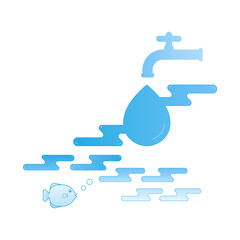 Tap water supply and consumption result in ecosystem. Sustainable water use. Vector illustration outline flat design style.