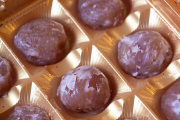 Candied chestnut in plastic packaging for Christmas