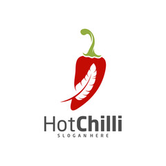 Chili with Feather logo design vector template, Red Chili Illustration, Symbol Icon
