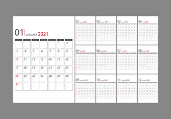 Calendar 2021. Simple vector illustration