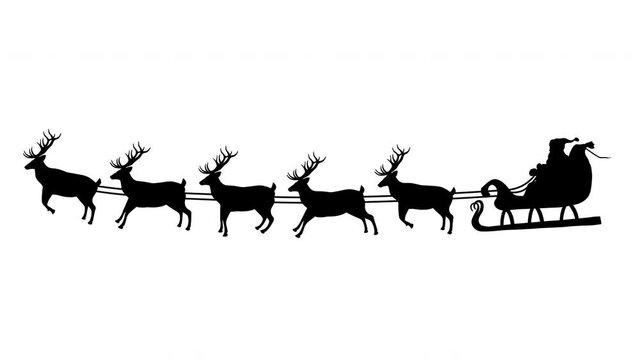 Animated Silhouette Santa's Sleigh with Rudolf Alpha Matte