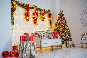 sofa in the interior with Christmas and New Year decor