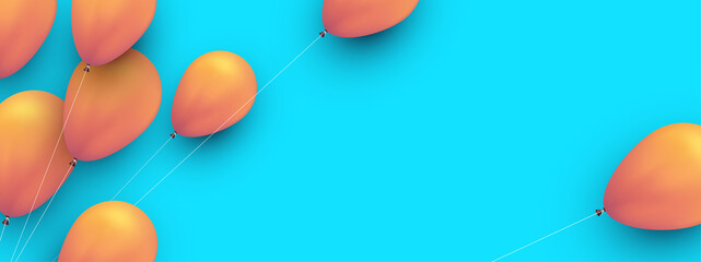 Yellow balloons with threads on blue background.