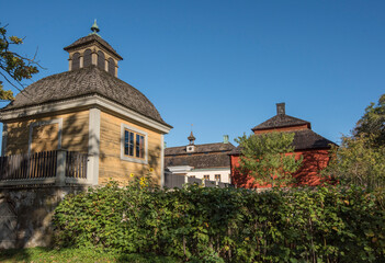 Fototapeta na wymiar Old mansion houses in a park in Stockholm. 2020-10